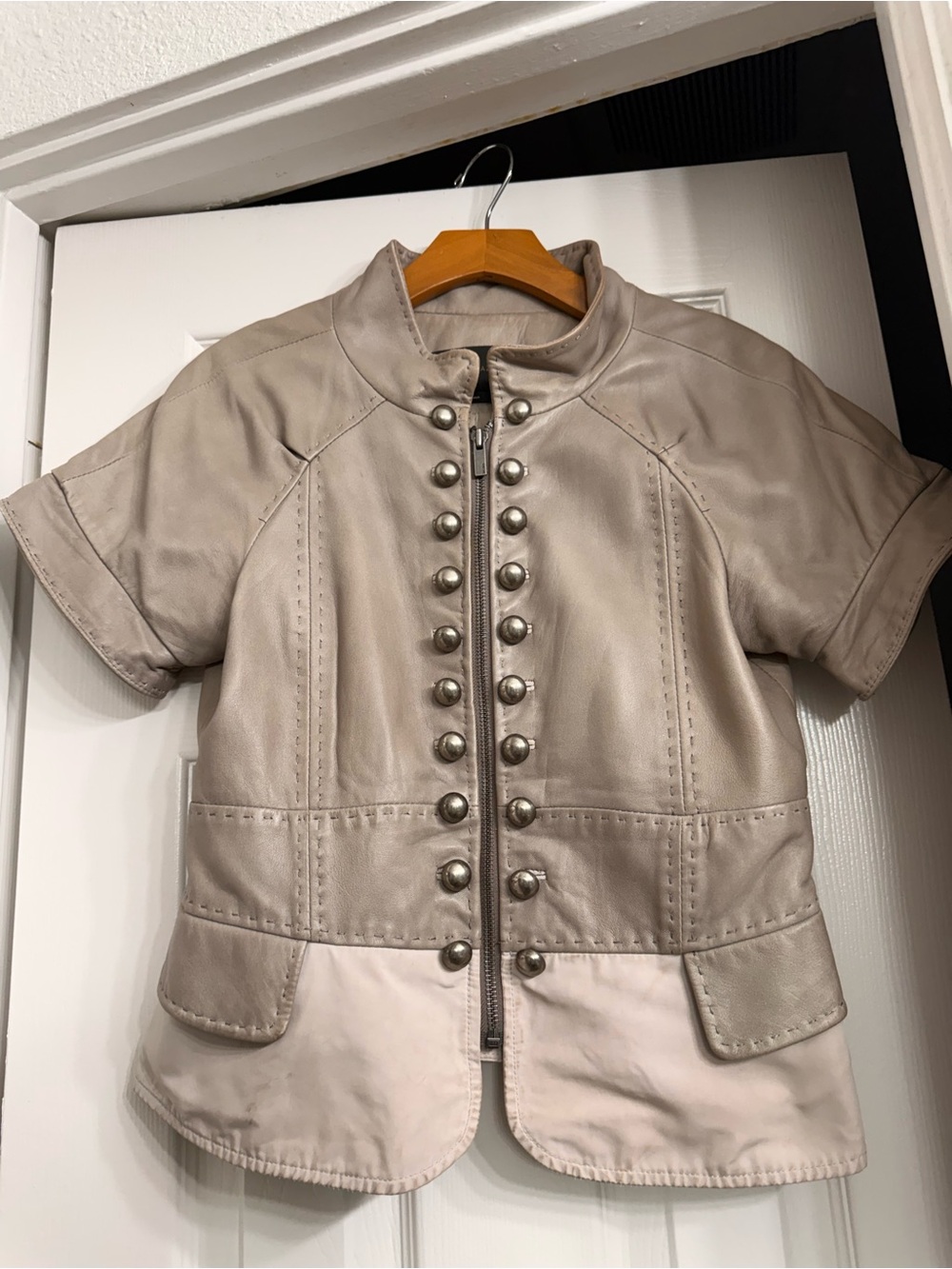 BCBGMaxAzria Taupe Short-Sleeve 100% Leather Jacket